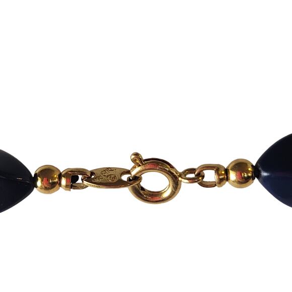 Vintage Trifari Navy Blue Twisted Bead Necklace 24" Gold Clasp - Picture 4 of 9